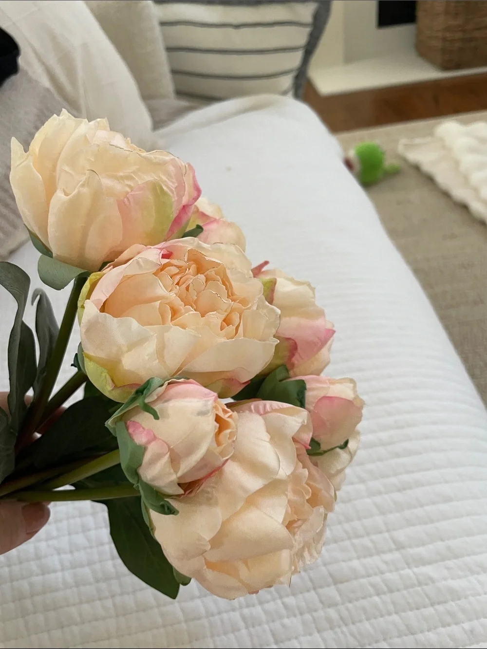 Peach pink  Blush Artificial Peony Bouquet - Home Accents
